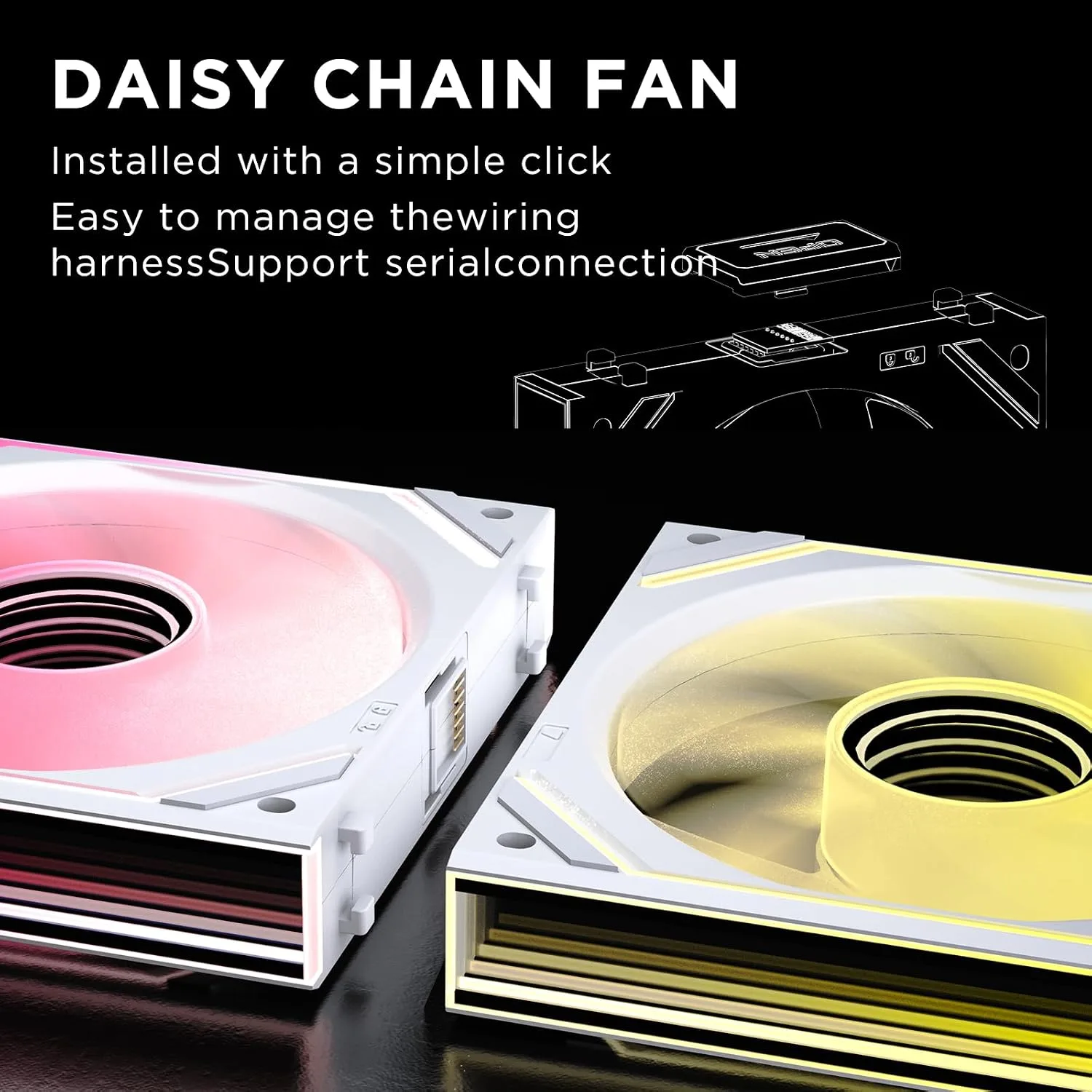 Interstellar V2 120mm Case Fan Infinity Mirror Module Daisy-Chain ARGB Fan Triple Pack with Controller Suitable for Computer Case & 360mm AIO Cooler(White-3pack)