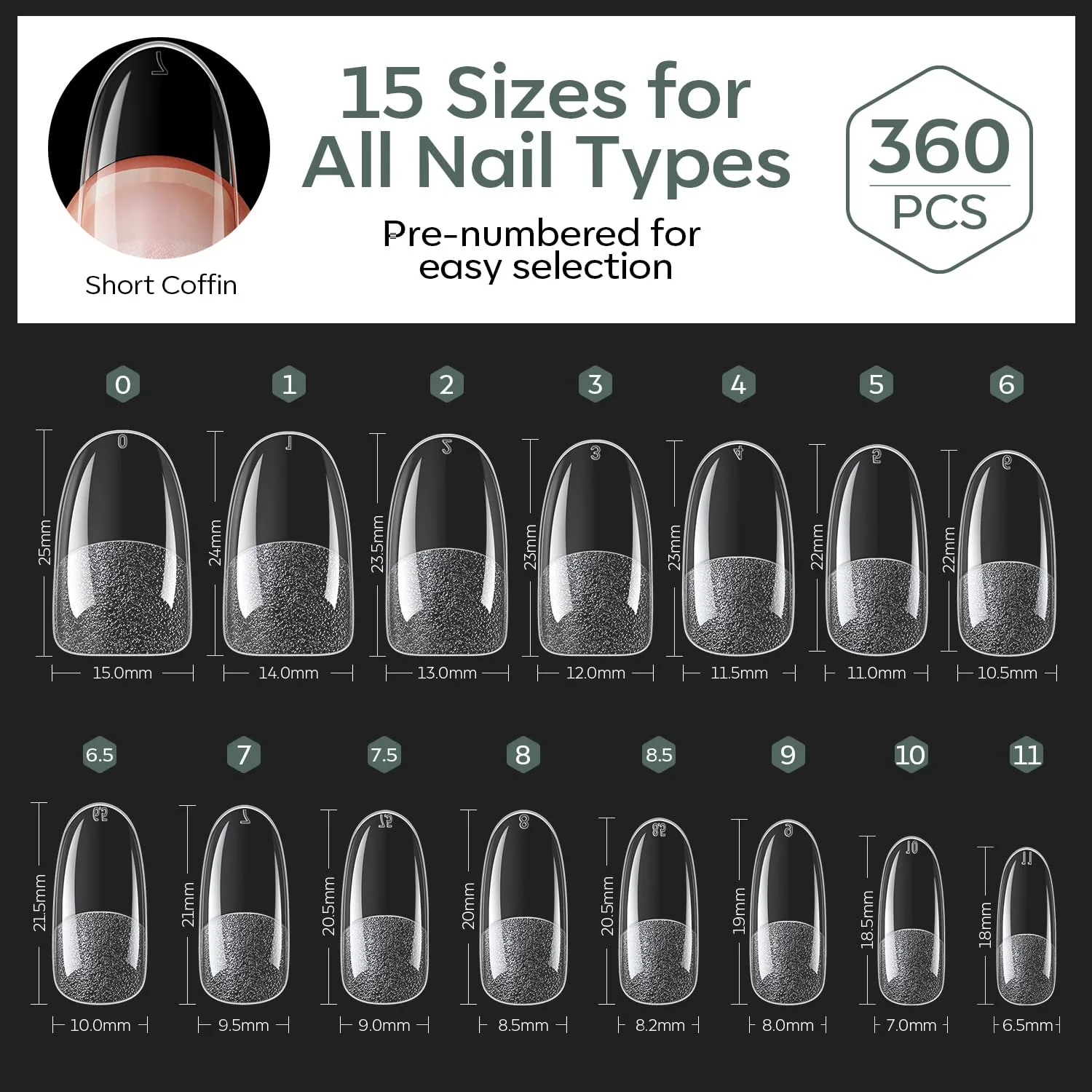 Modelones Medium Round Nail Tips 360pcs Soft Pre-etched Oval Press On Nail