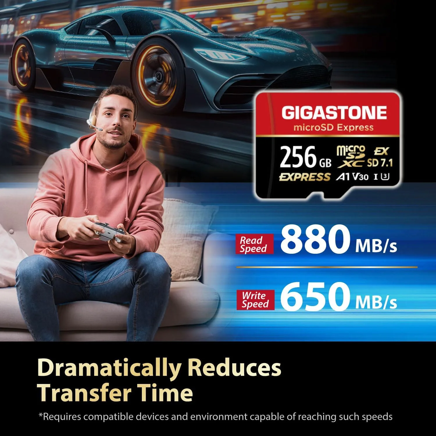 【Designed for Switch 2】 GIGASTONE 256GB microSD Express R/W 880/650MB/s SDXC Memory Card SD 2.0 3.0 5.0 7.1 UHS-I UHS-II, Action Camera Drone, V30 U3, SD Adapter 【5 Yrs Free Data Recovery】