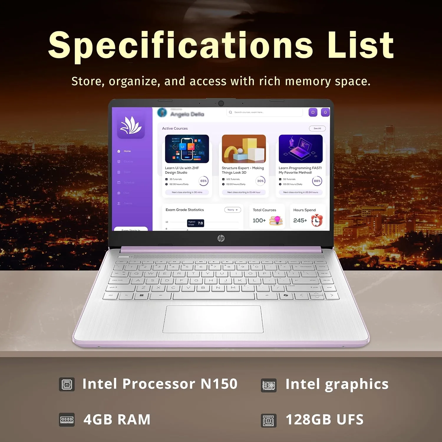 HP Stream 14" HD Laptop, Intel Processor N150, 4GB RAM, 128GB UFS, Intel Graphics, Webcam, Bluetooth, Windows 11s, Purple (Renewed)