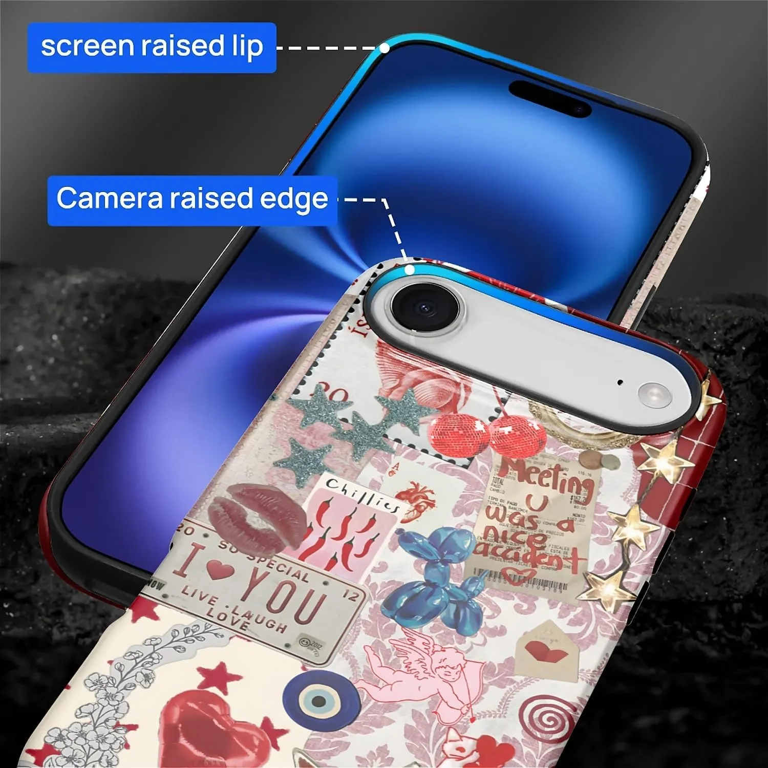 DAIZAG Case for iPhone 17 Air,Mixed 2 Layer Design Shockproof Soft TPU Ddouble Protection Phone Case for iPhone 17 Air-Conch Red Pearl Collage