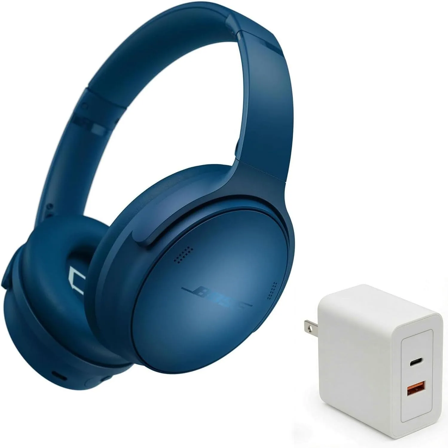 Bose QuietComfort Headphones Bundle with Fast Charger - Wireless Bluetooth Over-Ear Noise Cancelling Headphones with Mic, USB-C Charging, Deep Bass, Up to 24 Hours Playtime (Twilight Blue)