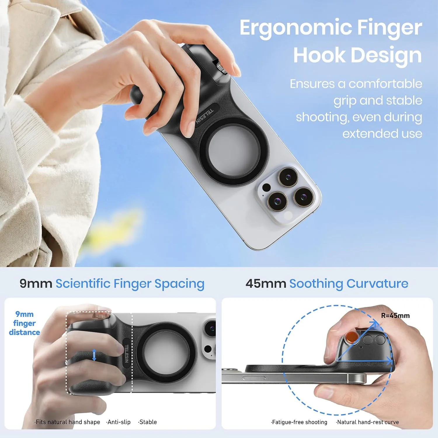 Magnetic Phone Camera Grip,Shooting Holder Selfie Handle Snap(Black)