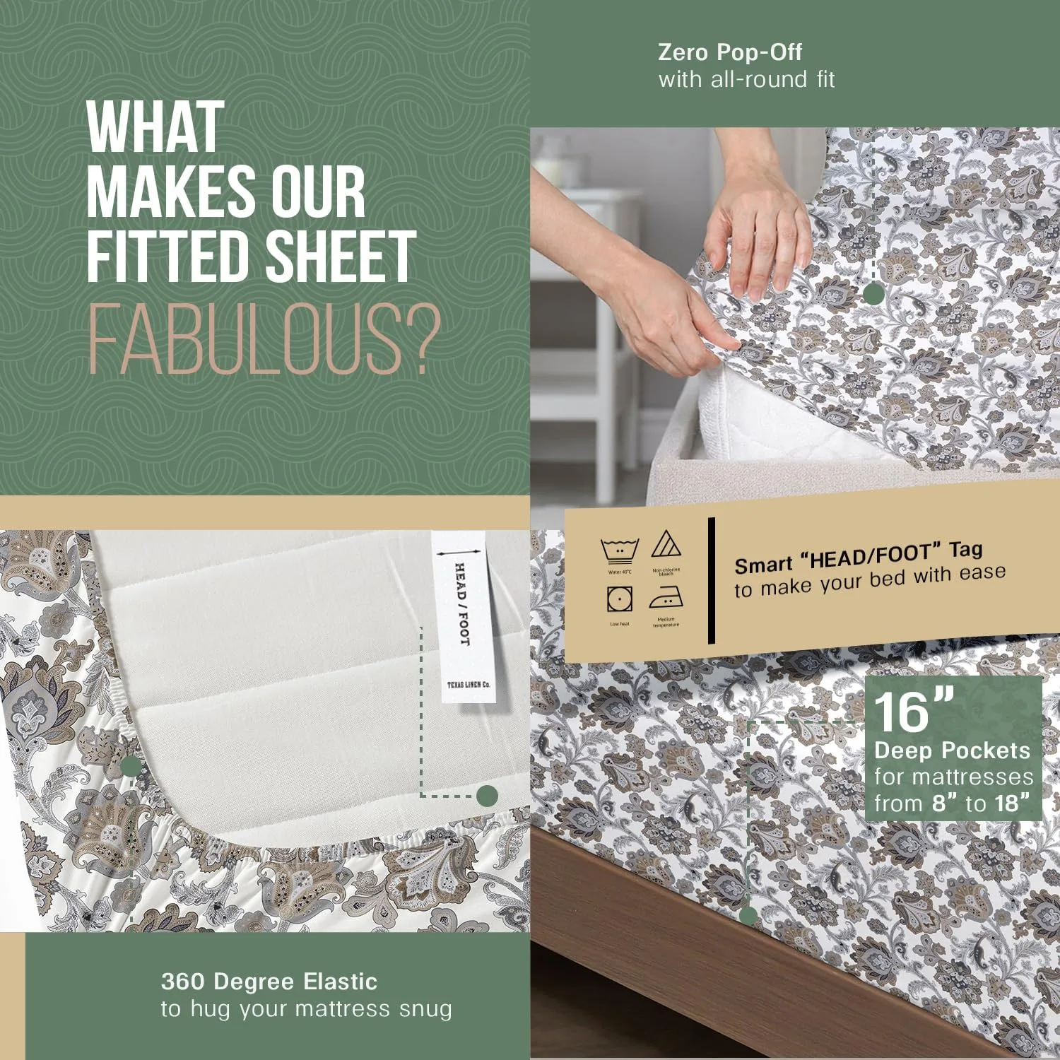 TEXAS LINEN CO. 100% Organic Cotton Sheets Twin Size - 3 PC Organic Cotton Percale Printed Sheets Twin Set (Floral Ivory), Soft, Cooling Bedsheets, 16" Deep Pocket Hotel Bedding - GOTS Certified
