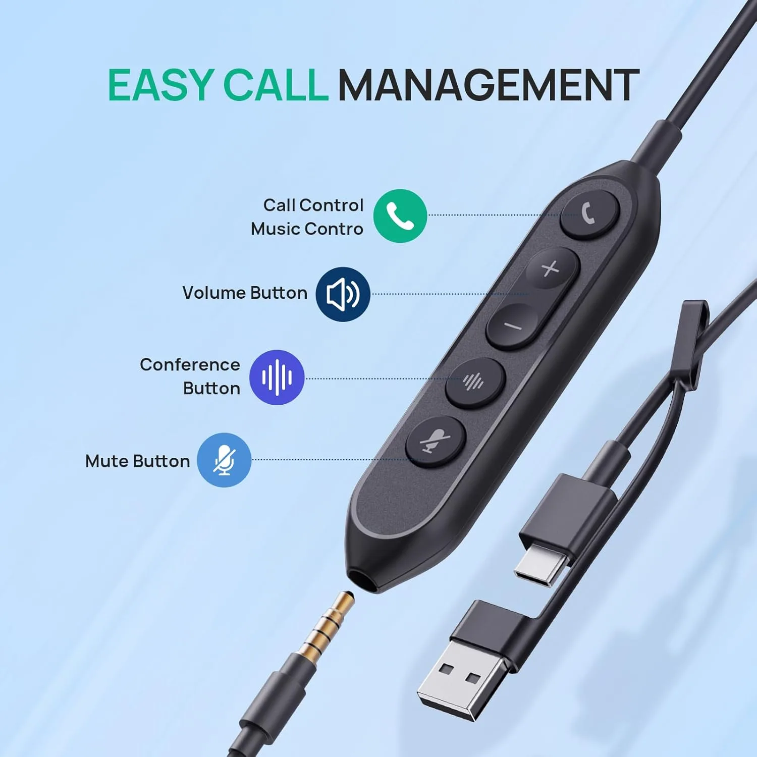 Yealink UH42 SE Wired Headset, USB-A/C & 3.5mm,in-Line Controls, On-Ear