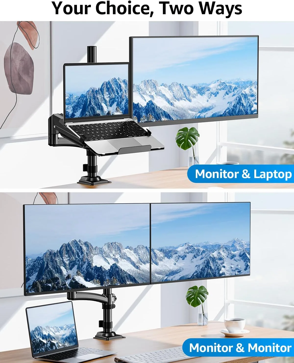 MOUNTUP 2-in-1 Laptop and Monitor Desk Mount, Laptops Arm Holds 4.4-22lbs
