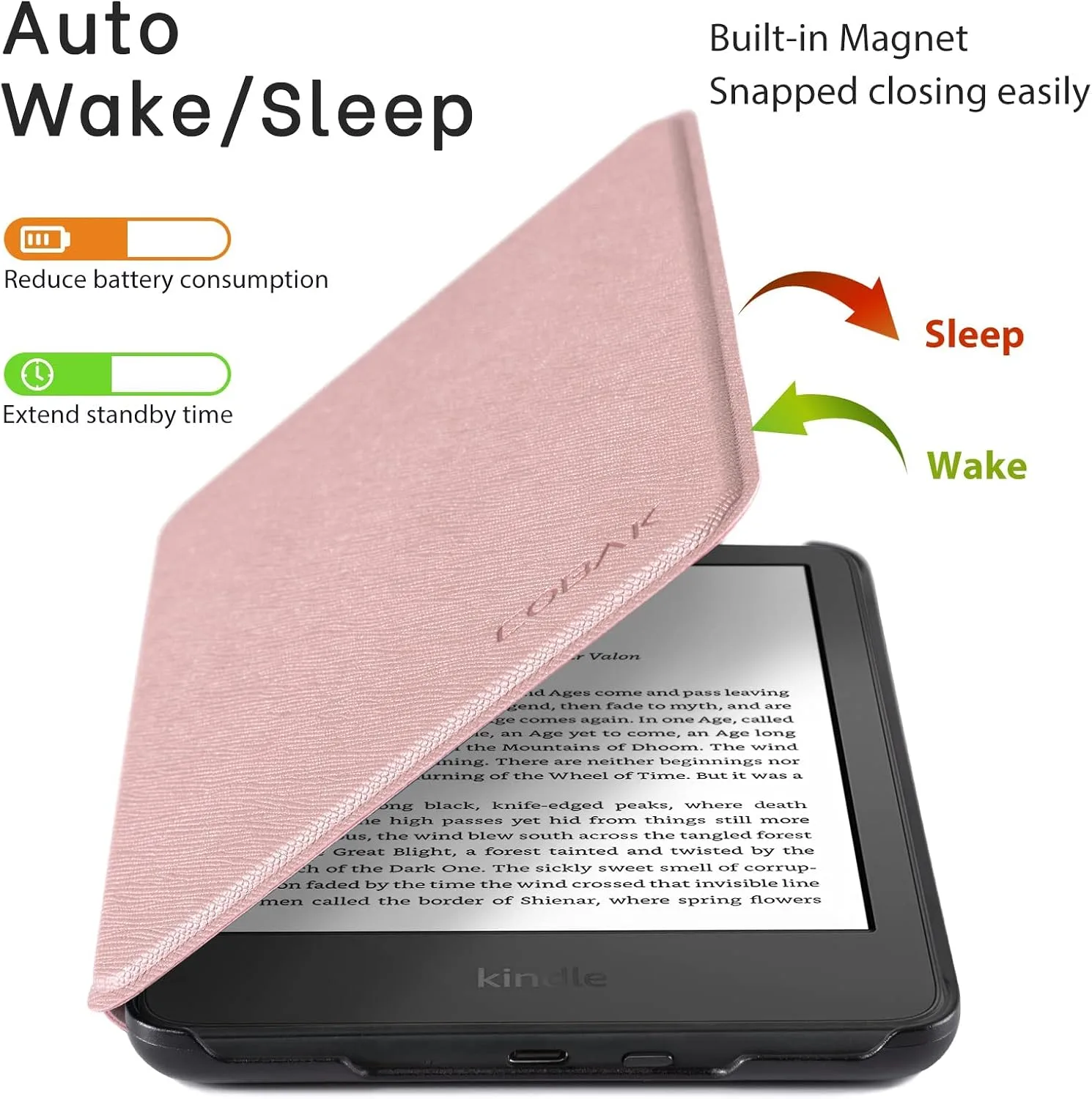 CoBak Case for All New 6 Inch E-Reader 2024 and 2022 (11 Generation) - PU Leather Smart Cover, Auto Sleep and Wake,Rosegold