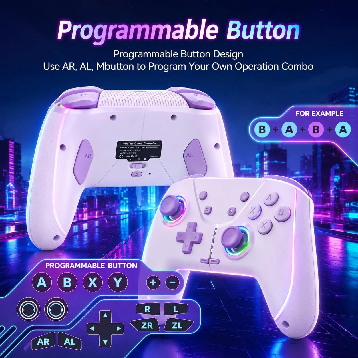 Switch Controller, Wireless Pro Controller for Nintendo Switch 2/Switch/Lite/OLED, Bluetooth controllers Compatible with iPhone/Mac/iPad/iOS/Android/Phone/PC/Steam and TV with Programming/RGB4/Vibration / 3 Turbo Modes/6-Axis/Motion (Purple)