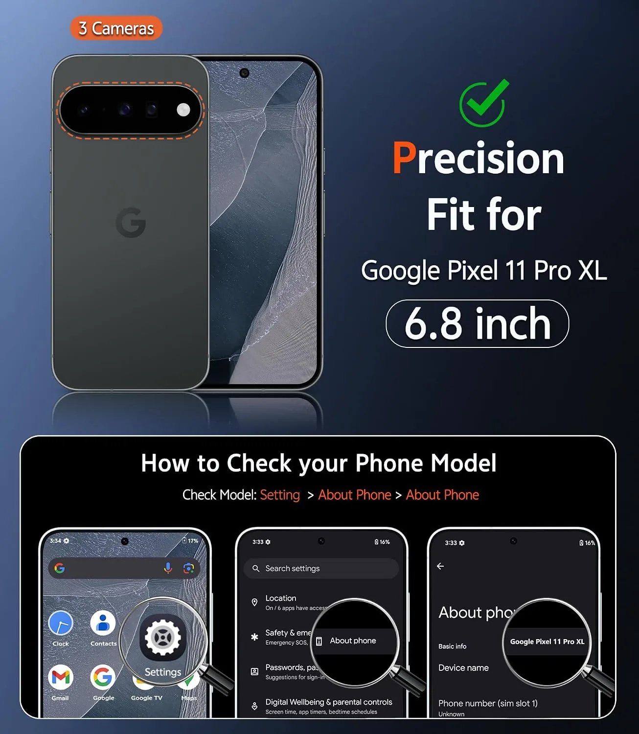 FNTCASE for Google Pixel 11 Pro XL Case with Screen Protector, Blue