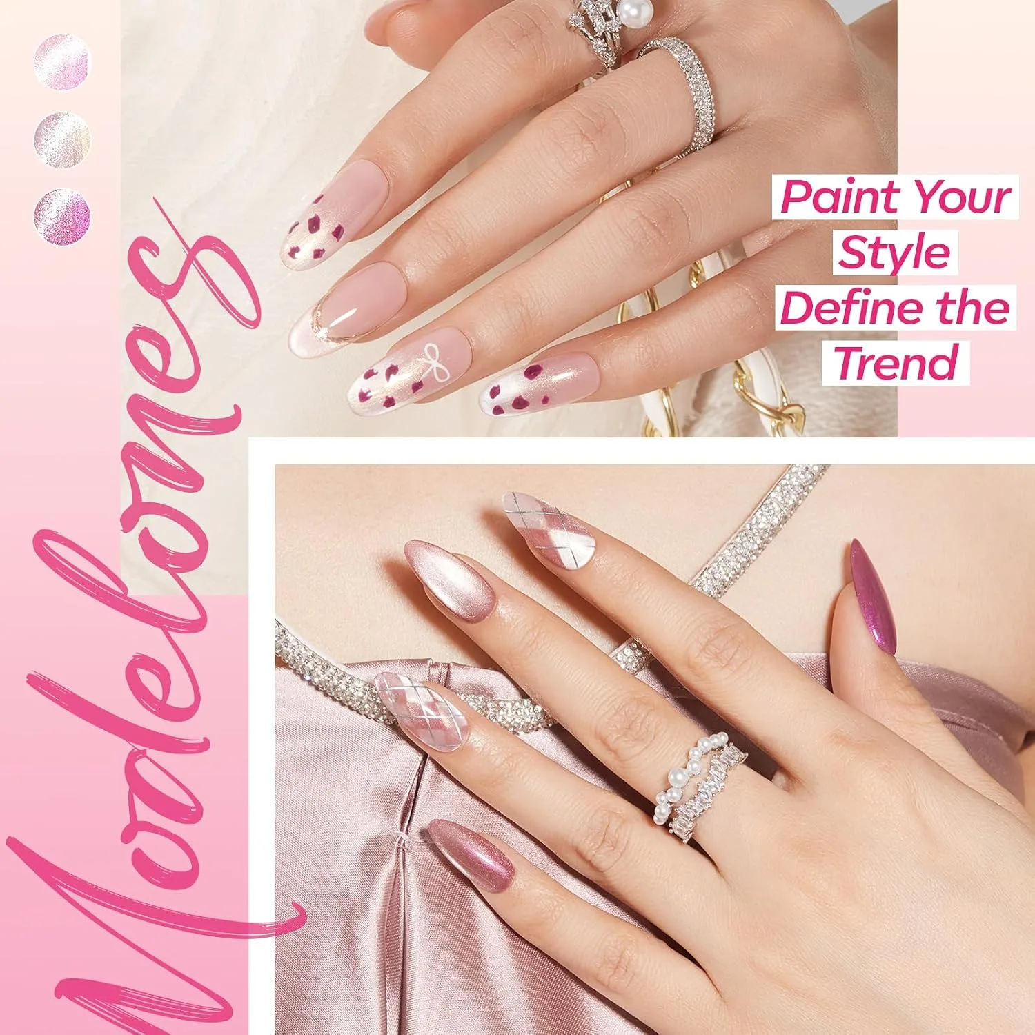 modelones Cat Eye Gel Nail Polish Set Glitter 6Colors Pink Nude Summer