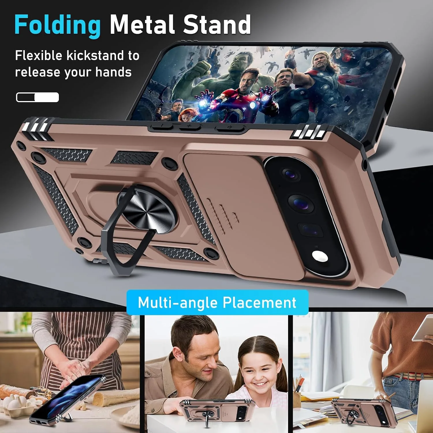 for Google Pixel 11/11 Pro Case Built in Slide Camera Cover,Rose Gold