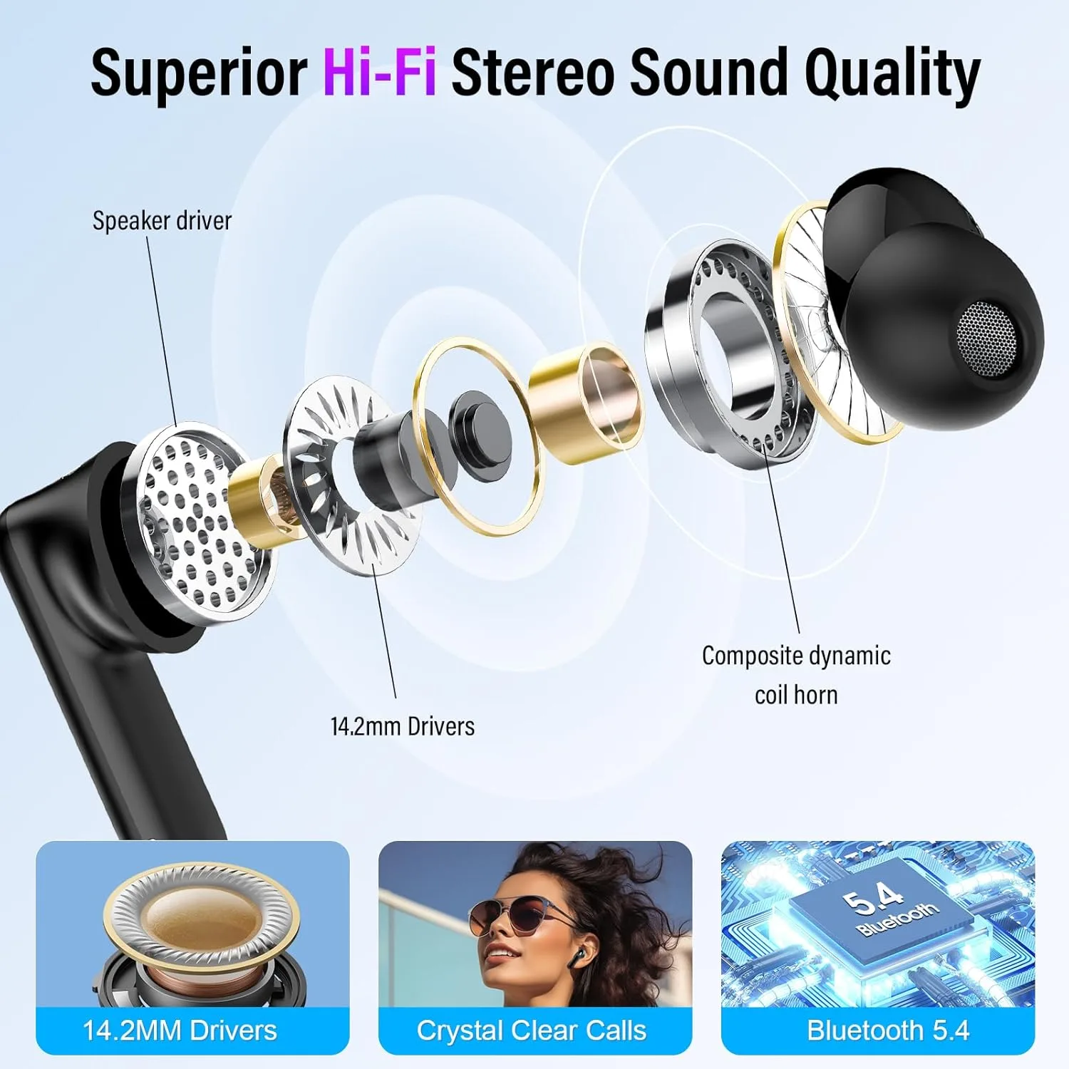 Active Noise Cancelling Ear Buds 48H Wireless Earbuds with Touch Screen