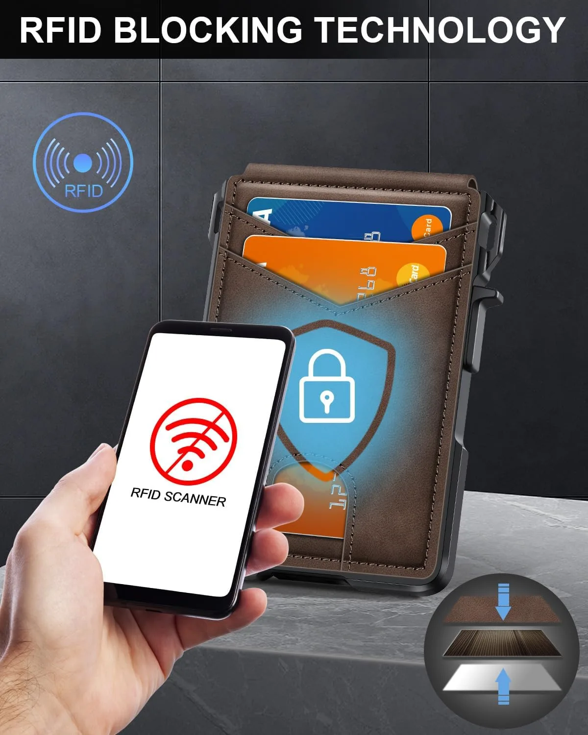 Wallet for Men, Mens Minimalist Wallet 9-13 Cards, Slim Compact RFID Wallet