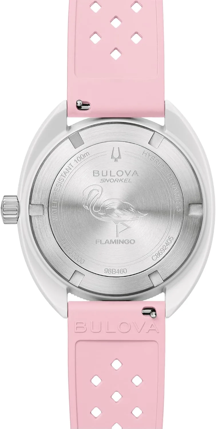 Bulova Oceanographer Snorkel Amazon Exclusive Ceramic Case and White Perforated Rubber Strap Watch, Day Date 100M WR