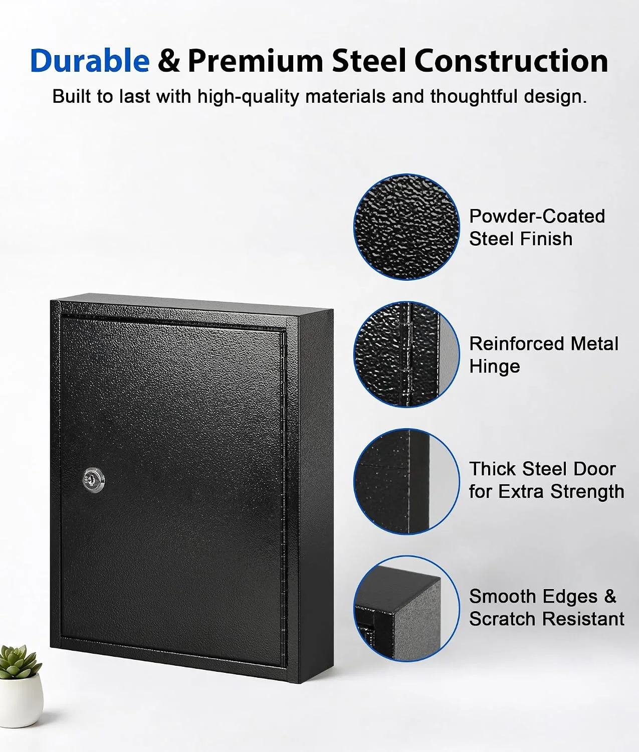 KYODOLED Key Box Wall Mount, 40-Key Cabinet with Key Lock, Black