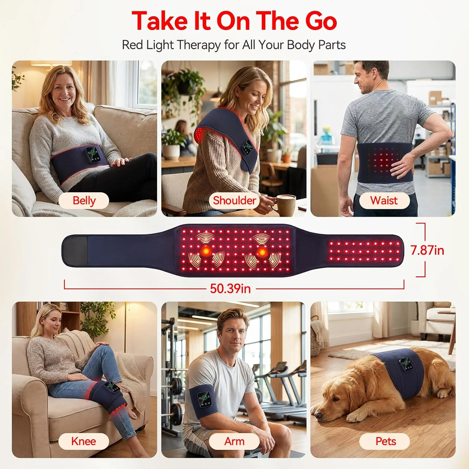 Cordless Red Light Therapy Belt for Body Back & Abdomen with Vibration