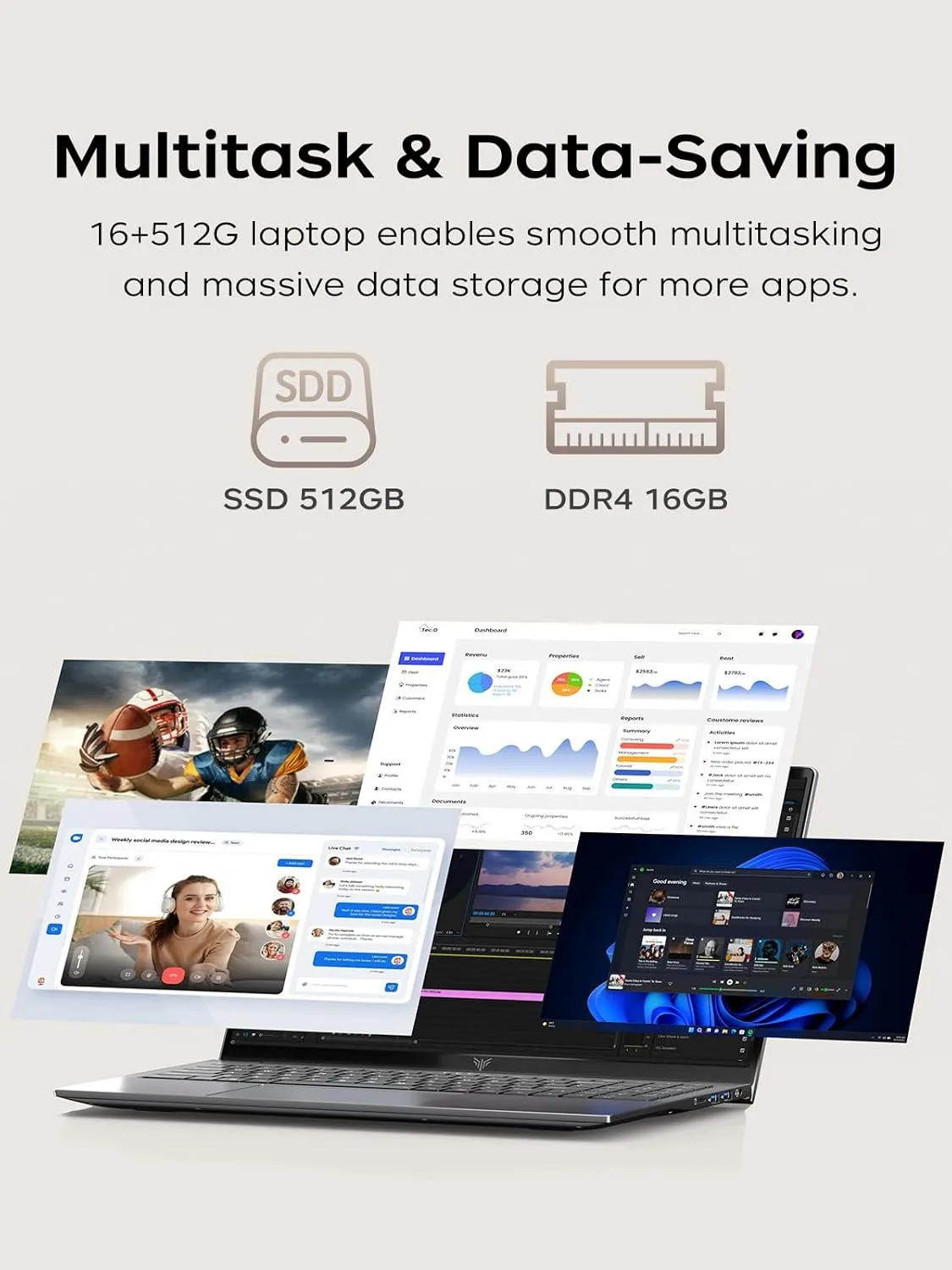 KAIGERR Gaming Laptop, Laptops with AMD Ryzen 7430U(Up to 4.3GHz), 16GB DDR4 512GB SSD Laptop Computer, 15.6inch Windοws 11 Laptop, 1920P FHD Display, WiFi 6, USB3.2, Type_C