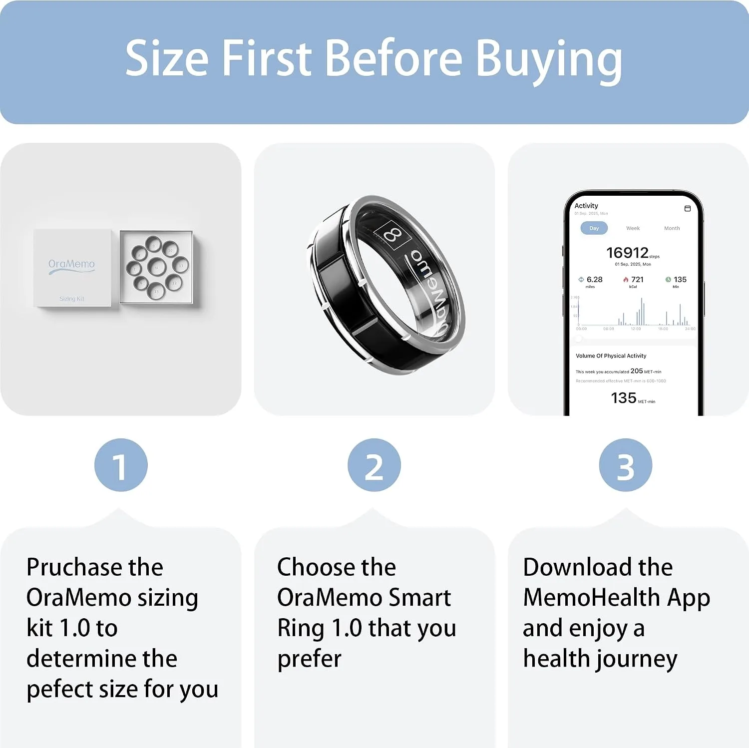Smart Ring 1.0,Titanium Fitness Tracker for Men/Women,Gloss Black 9