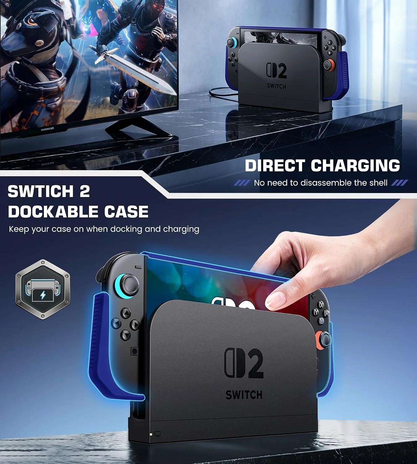 Dockable Blue Case for Nintendo Switch 2,[Exclusive Pop-up Joy-Con Quick Release][Military-Grade Protection][Stand Compatible] Switch 2 Protective Case with Ergonomic Grip, Shell for Switch 2 Console