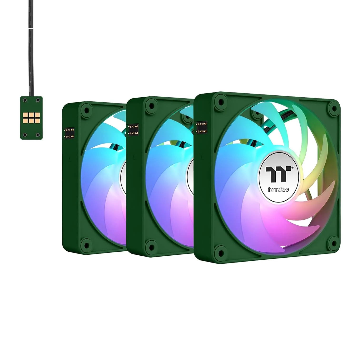 Thermaltake CT120 EX ARGB Sync PC Cooling Fan 3 Pack, PWM 500~2000 RPM, 5V Motherboard Sync, 16.8 Million Colors 9 LEDs, MagForce 2.0 Connectors, Hydraulic Bearing, Racing Green, CL-F220-PL12RG-A
