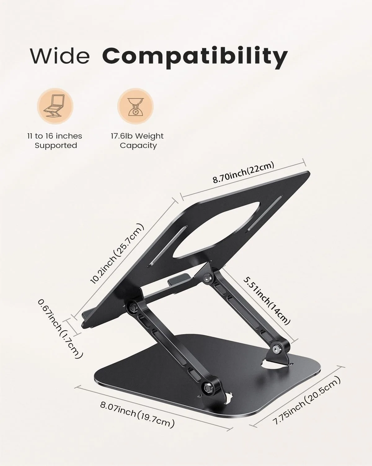 JOIOT Adjustable Aluminum Laptop Stand, Ergonomic Riser for 11-16" Laptops