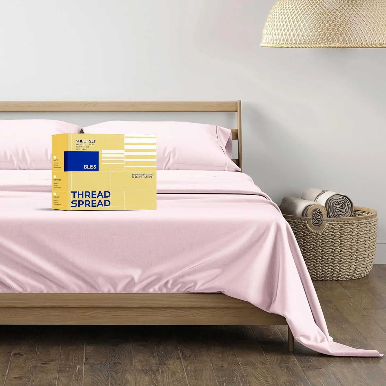 THREAD SPREAD Egyptian Cotton Sheets King Size - Luxury 600 Series King Size Sheets Set (4 PC, Blush), 16" Deep Pocket All Around Elastic, Soft, Cooling, Sateen Weave, Durable Hotel Bed Sheet Sets