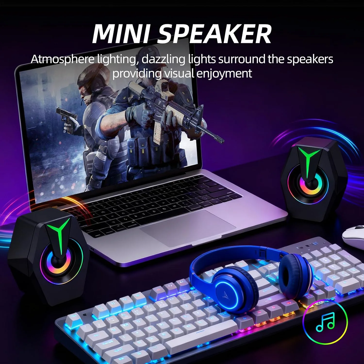 RGB Gaming Computer Speakers,USB Powered PC Sound Bar with Inline Remote Control & Dynamic Lighting for Desktop, Laptop, Monitor (Black)