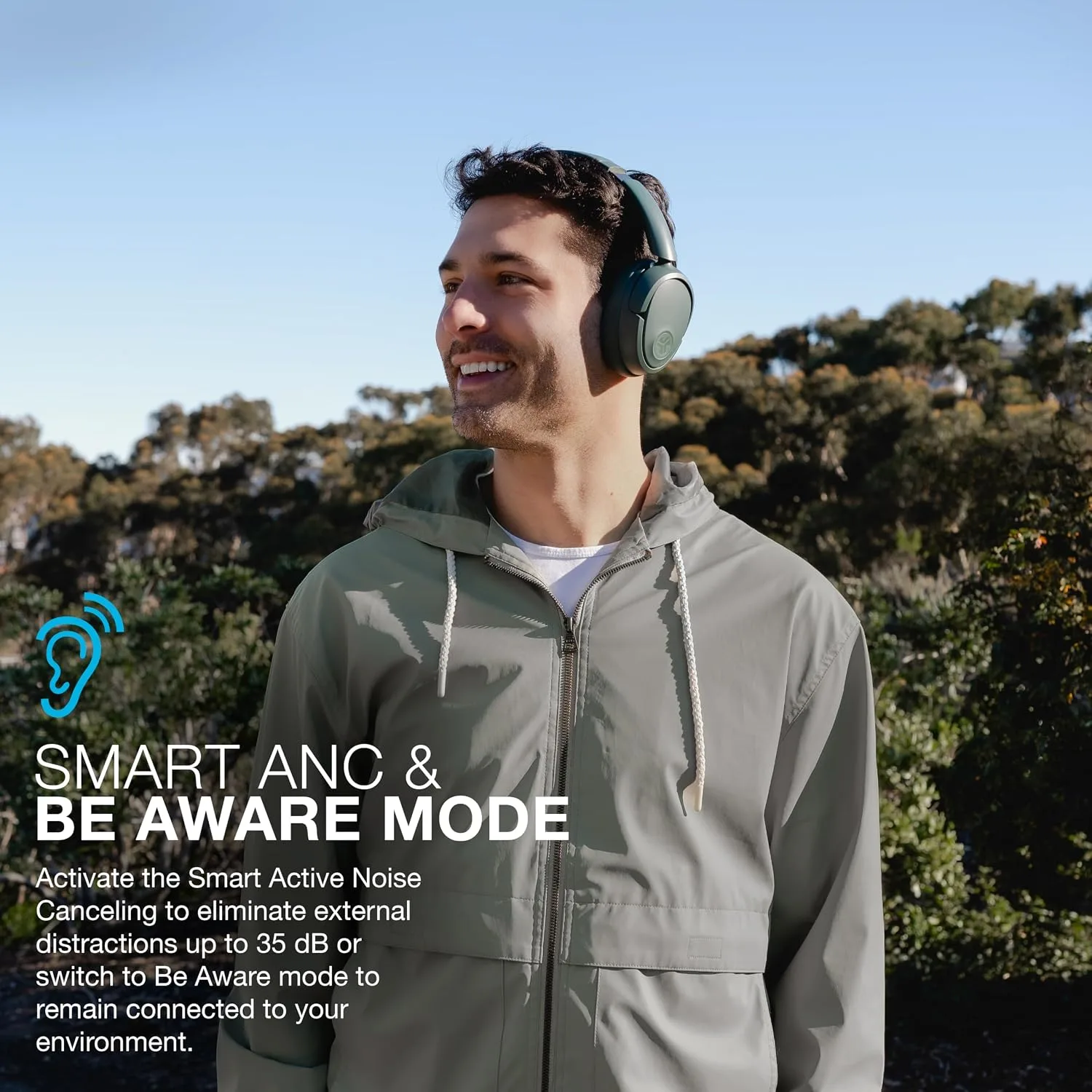 JLab JBuds Lux ANC Wireless Over-Ear Headphones, Sage