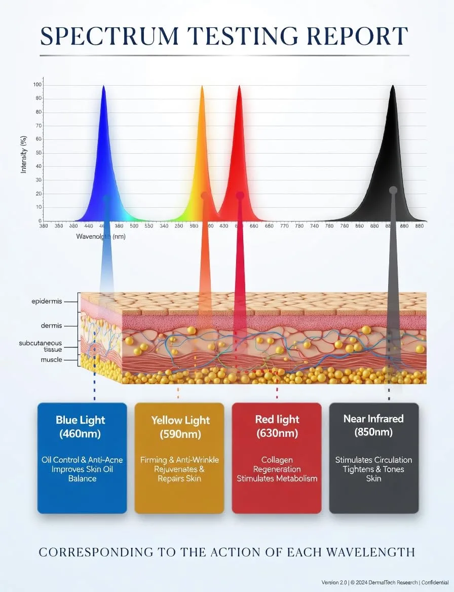 FDA Cleared LED Light Therapy Mask for Face - Infrared Red Light Therapy for Skin - Red Light Therapy for Face - 460nm Blue, 590nm Yellow, 630nm Red, 850nm NIR, 40mw/cm Irradiance