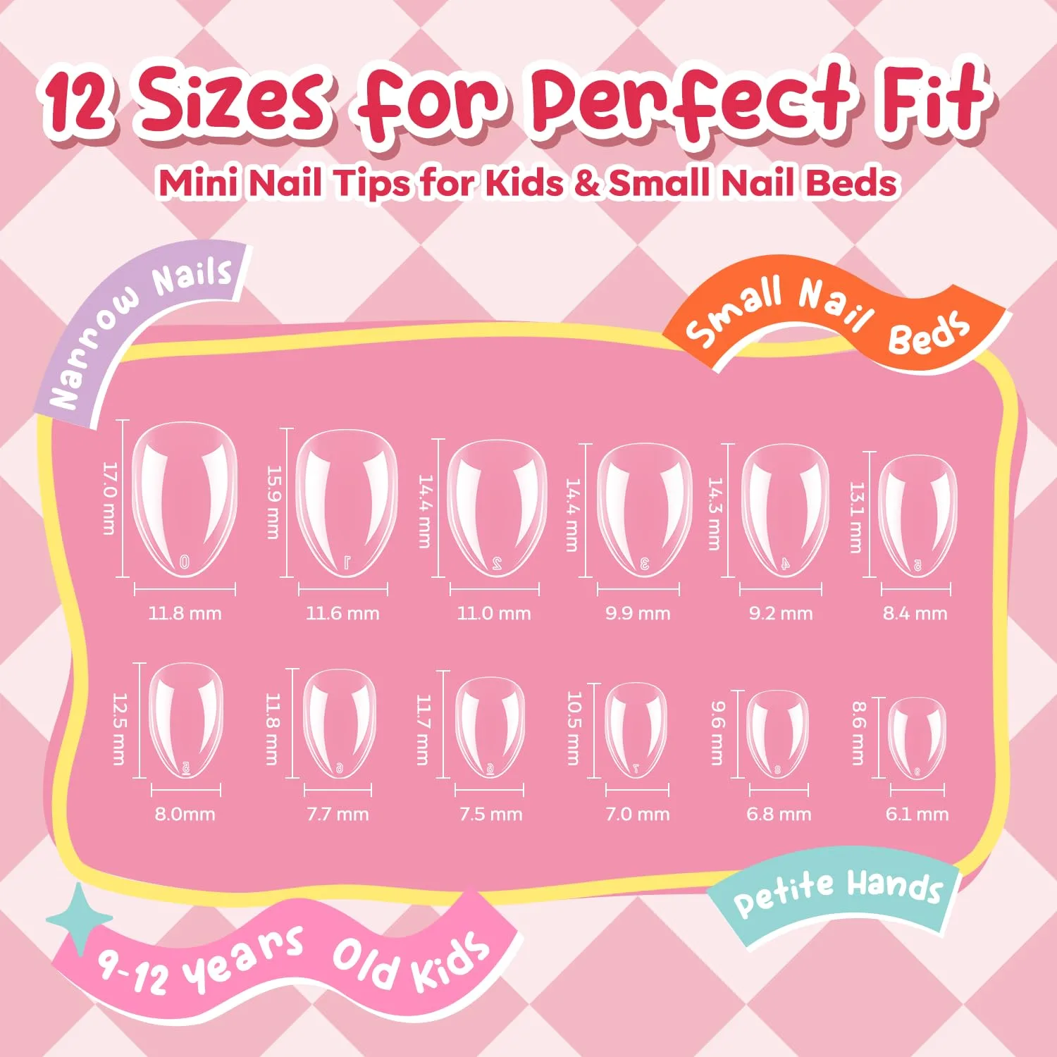 Modelones Extra Short Almond Nail Tips Kids, Clear Soft Small Nail Press On