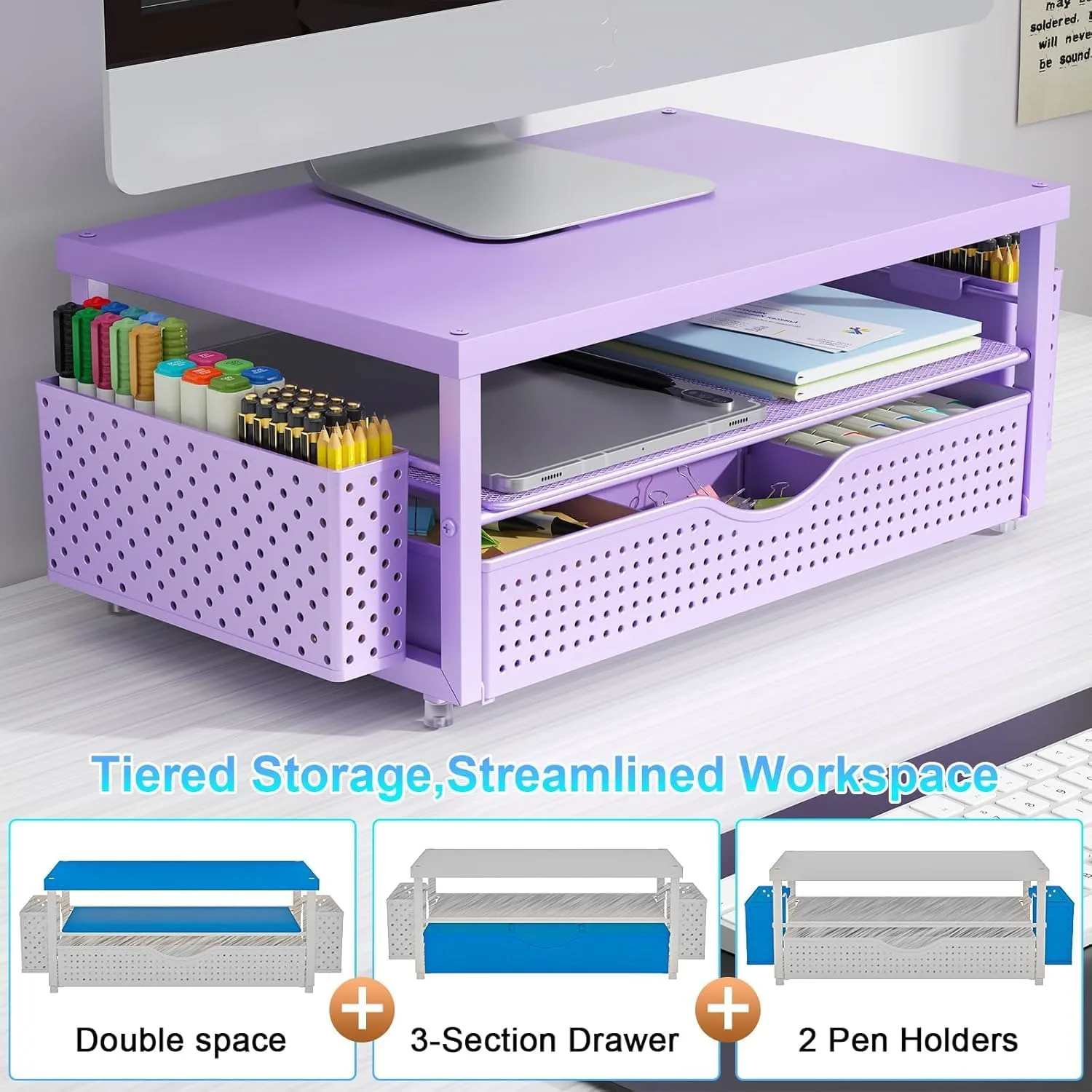 gianotter Monitor Stand with Drawer and 2 Pen Holders (Matte Purple)