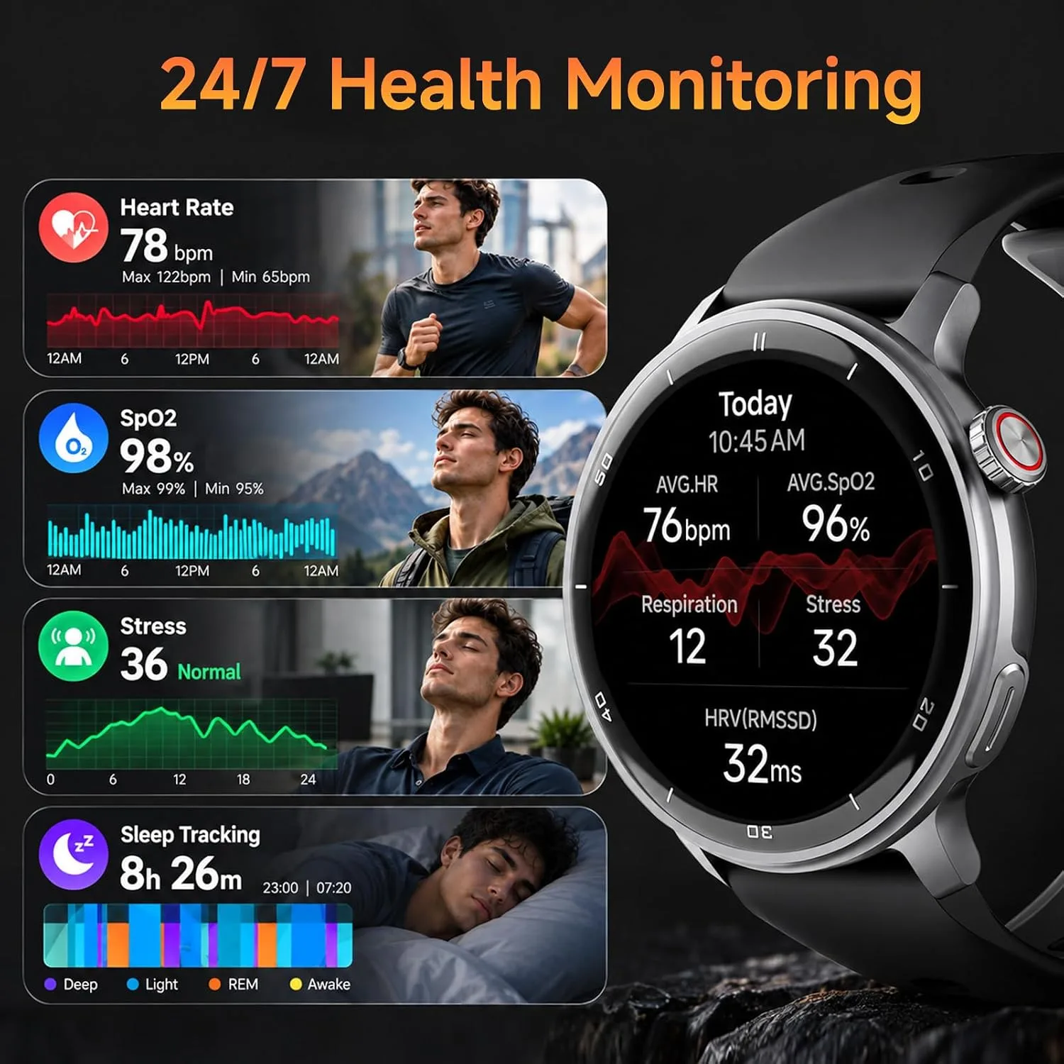 Smart Watches for Women Men Built-in GPS, 1.43" AMOLED HD Screen Smartwatch