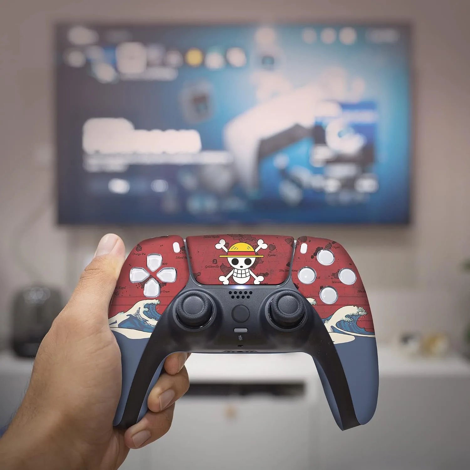 One Peice Custom PS-5 Controller Wireless compatible with Play-Station 5 Console by BCB Controllers | Proudly Customized in USA with Permanent HYDRO-DIP Printing (NOT JUST A SKIN) (MODDED)