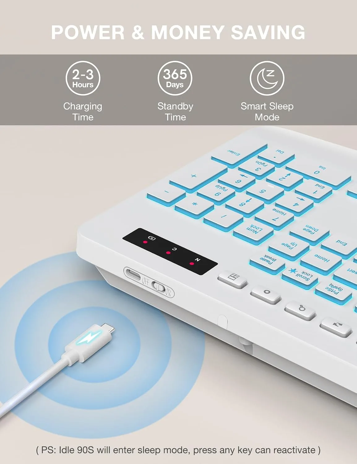 SABLUTE Wireless Keyboard with 7 Colored Backlit, Wrist Rest, 2.4G Lag-Free