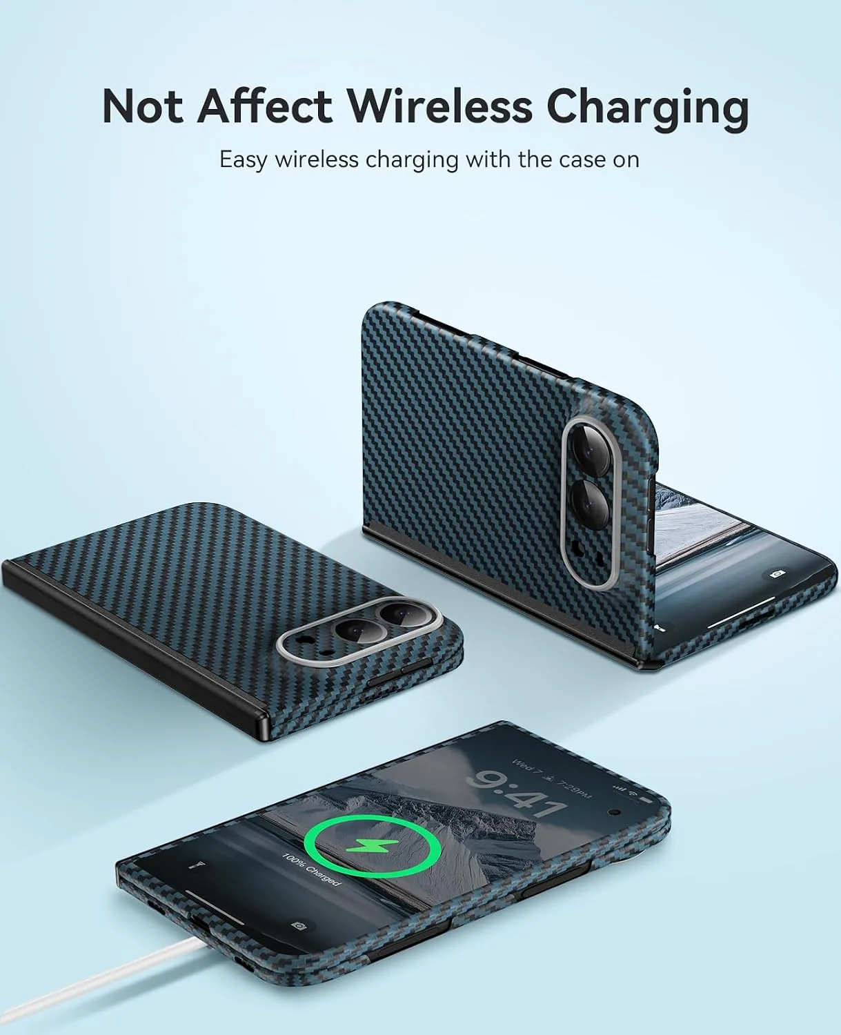 memumi Aramid Fiber Case for iPhone Duo, Ultra-Thin/Hinge Protection Blue