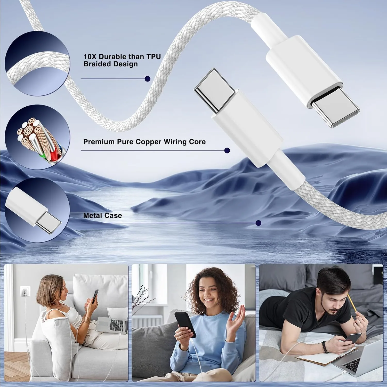 65W Fast Charging for iPhone Duo 18 17 16 Pro Max,3 Port 100W USB C Charger Block & 3/6/10/10FT Braided Type C Cord for iPhone 17 16 15 Pro/MacBook Air/iPhone 18 Pro/for Samsung S26 Ultra