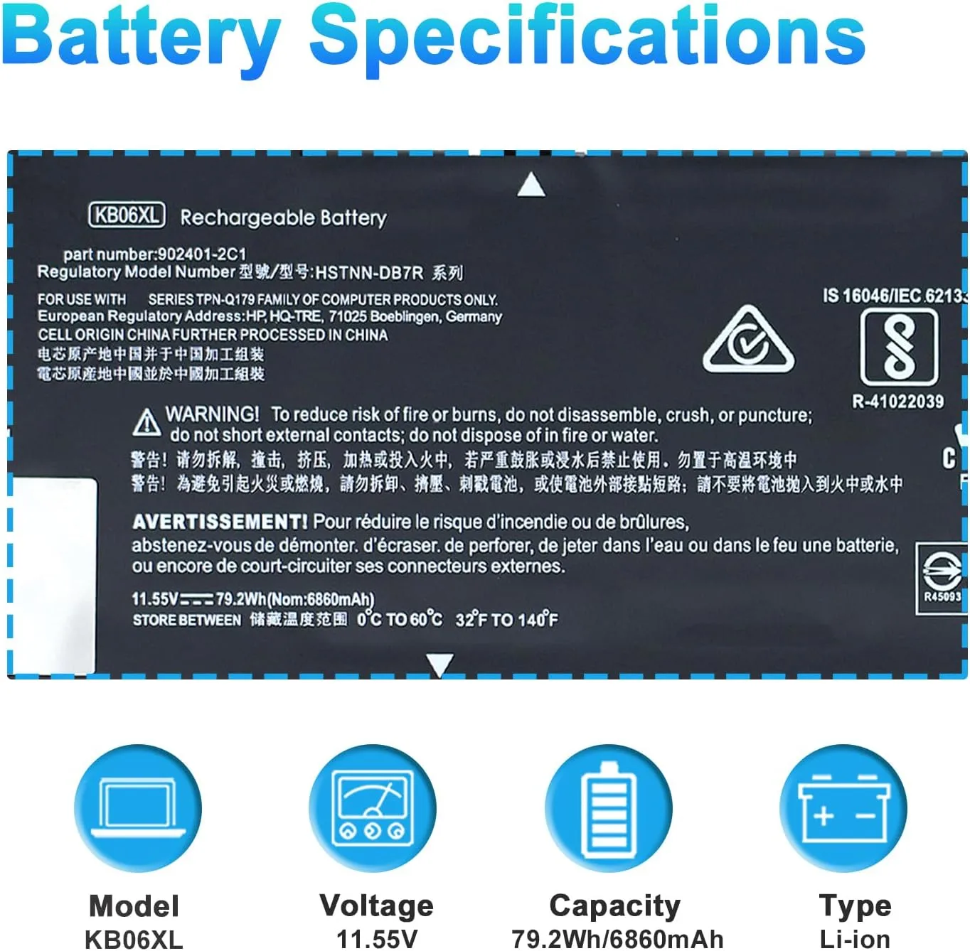 KB06XL 902499-855 Battery Replacement for HP Spectre X360 15 15-BL1XX 15-BL0XX 15-Bl012DX 15-BL002XX 15T-BL000 15T-BL100 15-bl012dx Series 902401-2C1 HSTNN-DB7R TPN-Q179 902499-856