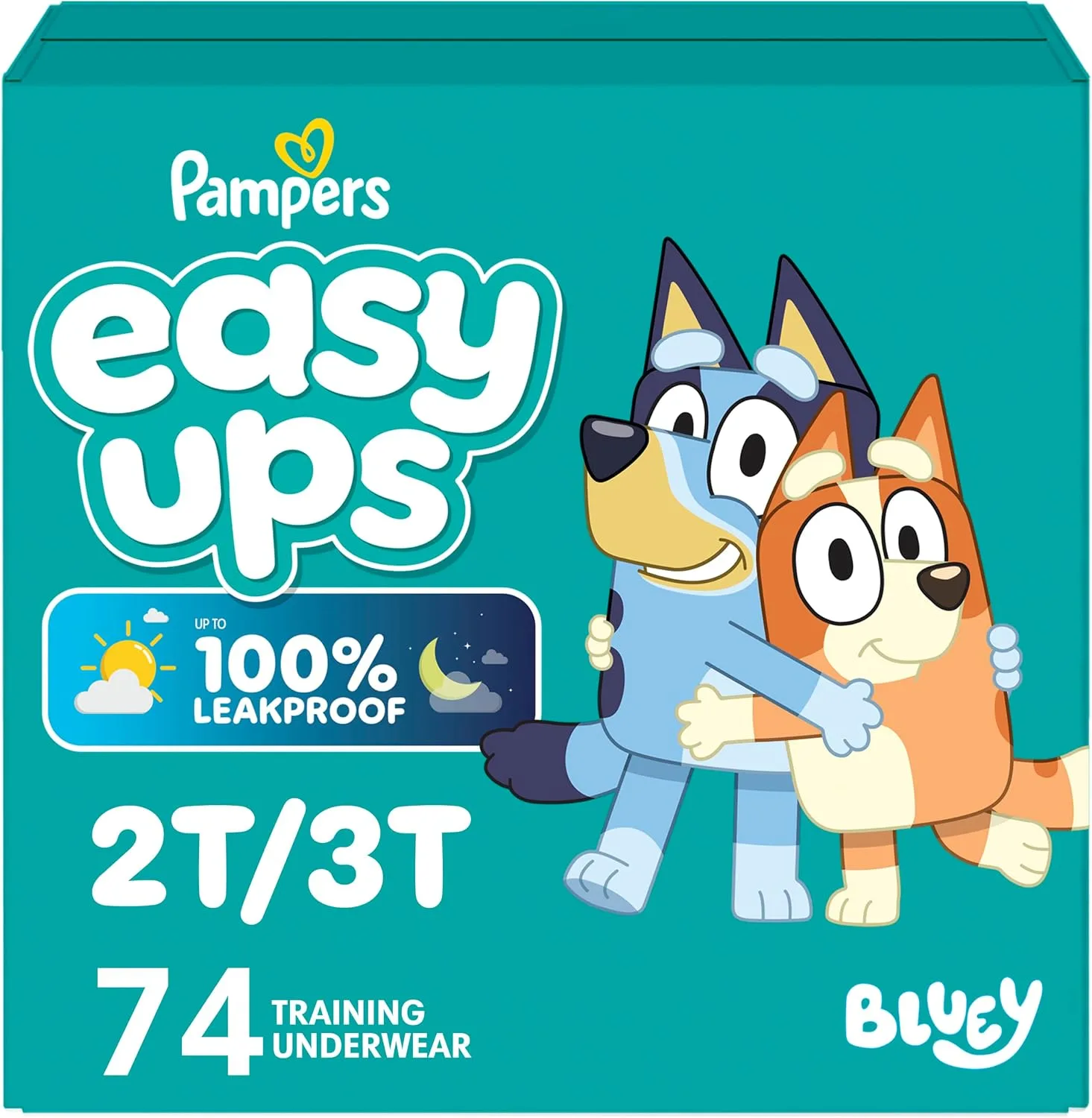 Easy Ups Girls & Boys Potty Training Pants, Size 4 (2T-3T), 74 Count, Bluey Absorbent Pull Up Training Underwear, Up to 100% Leakproof Day and Night, Hypoallergenic