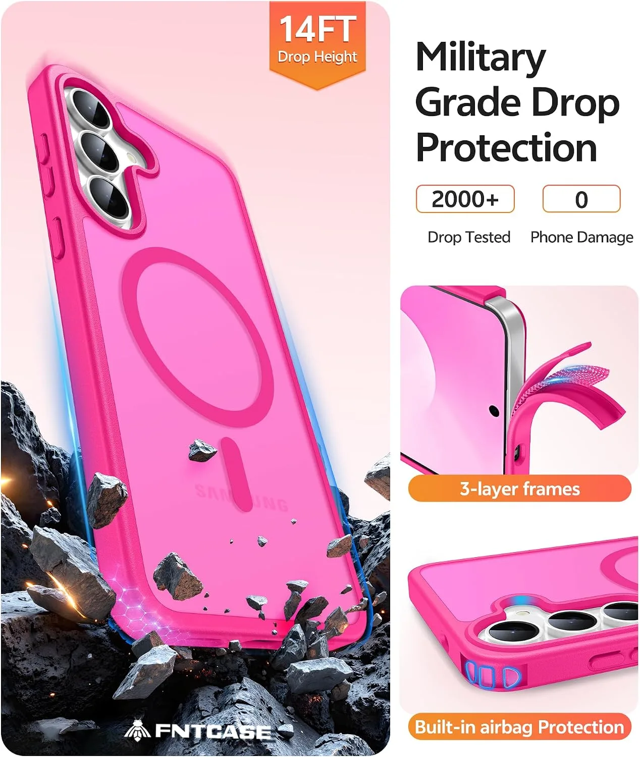 FNTCASE for Samsung Galaxy S26 FE Case / S25 FE Case, with Screen Protector