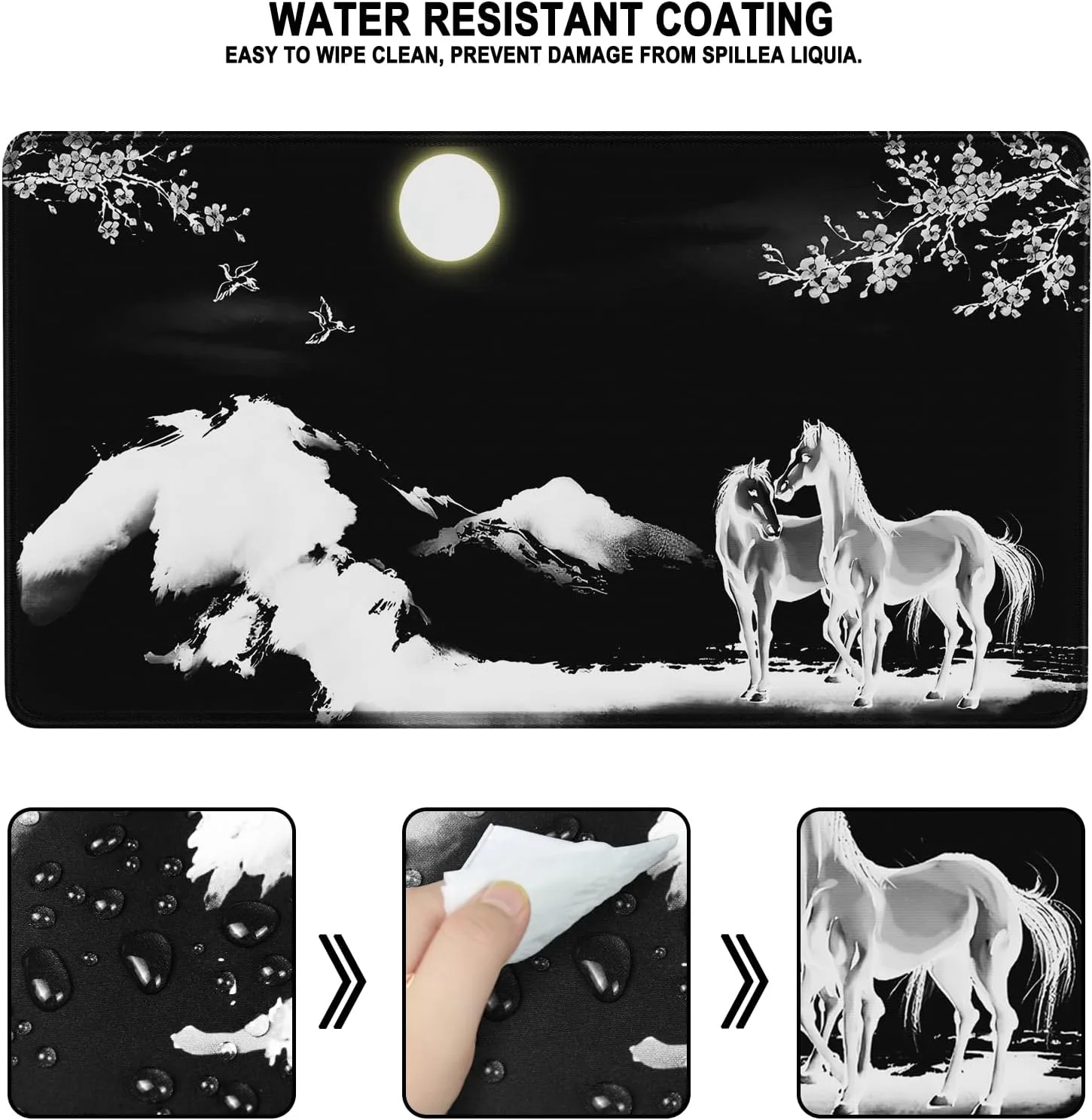 Large Mouse Pad, Waterproof Extra Large Mousepad with Stitched Edges, 31.5" x 15.7" Non-Slip Rubber Base Office Big Long Keyboard Pad for Office Gamer Home XXL, (Horse)