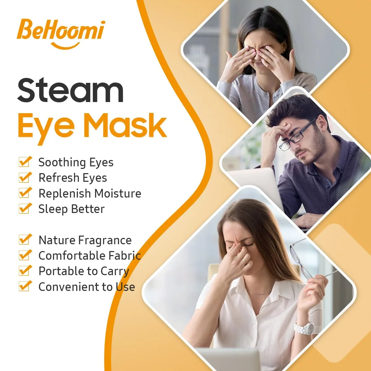 BeHoomi 30Packs Steam Eye Mask, Heated Eye Mask for Dry Eyes, Sweet Orange