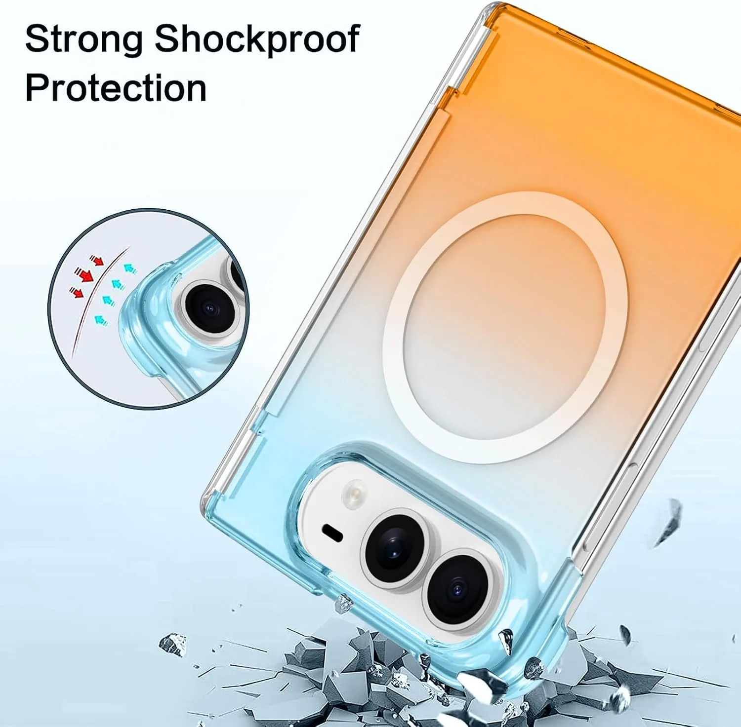 tharlet Magnetic Case Fit for iPhone Duo, Anti Yellowing, Orange Blue