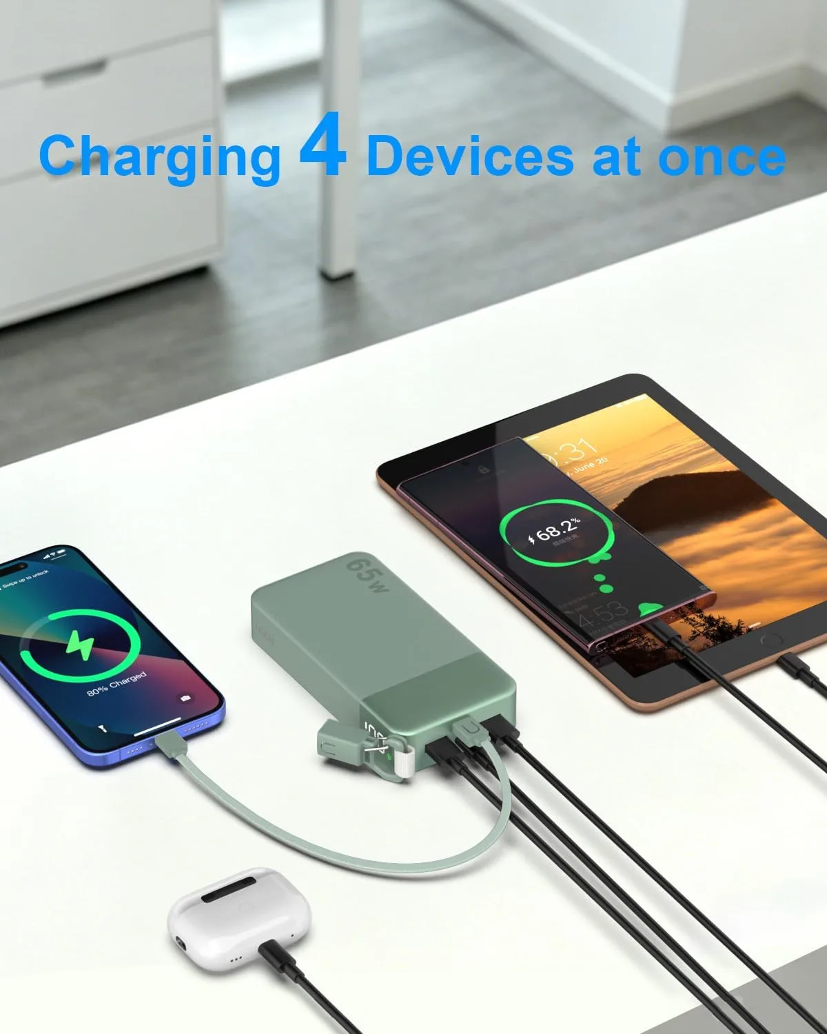 NOBIS Portable Charger 65W 20000mAh Power Bank with Detachable C-Cable