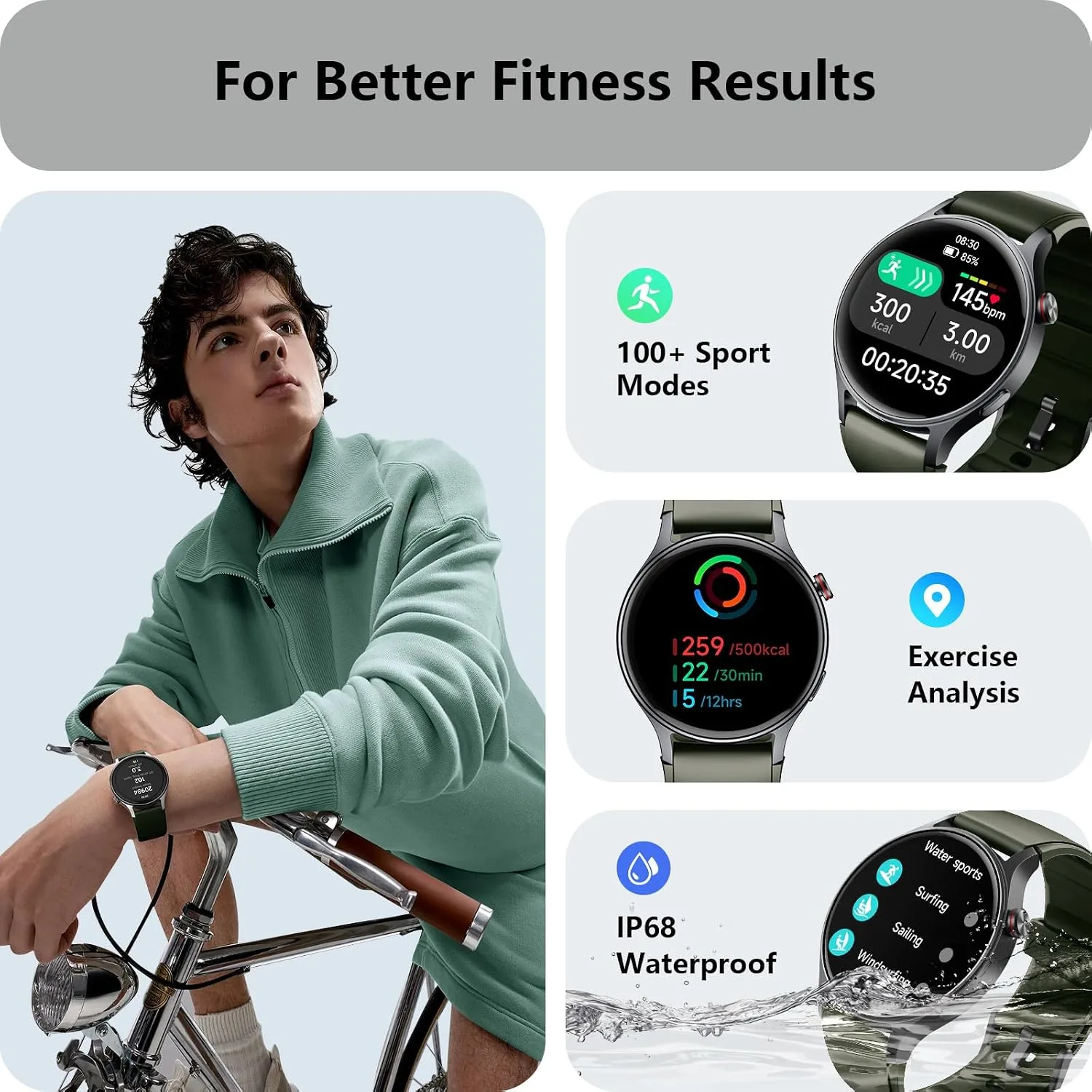 aeac Smart Watch for Women, AMOLED Ultra-Clear Screen Activity Trackers with Heart Rate/Sleep/SpO2 Monitor, Smartwatch for iPhone/Samsung/Android, 110+ Sport Modes (Army Green, S/M/L, Army Green)
