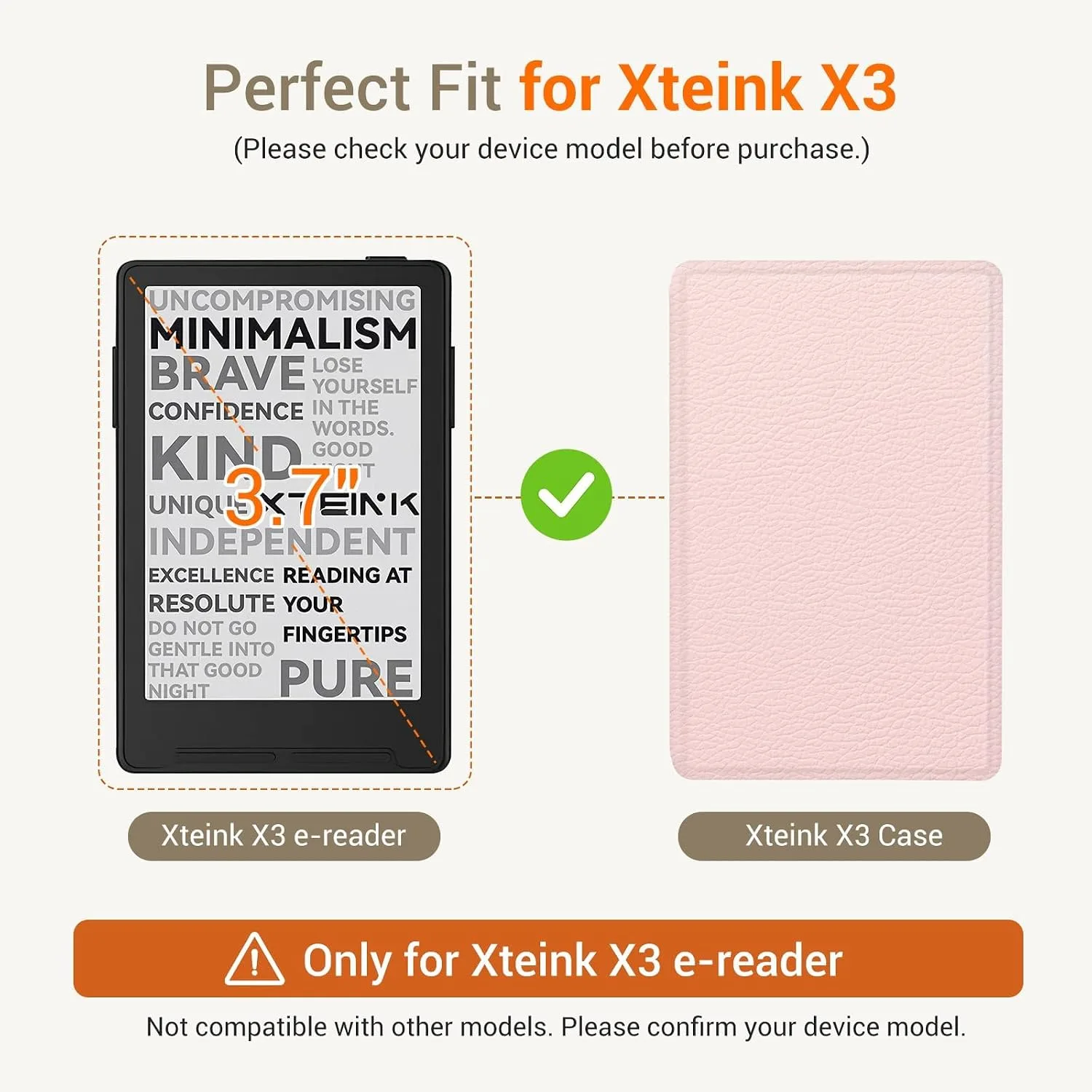 CoBak Magnetic Case for XTEINK X3 eBook Reader, 3.7" Ultra-Lightweight PU Leather Cover(Pink)