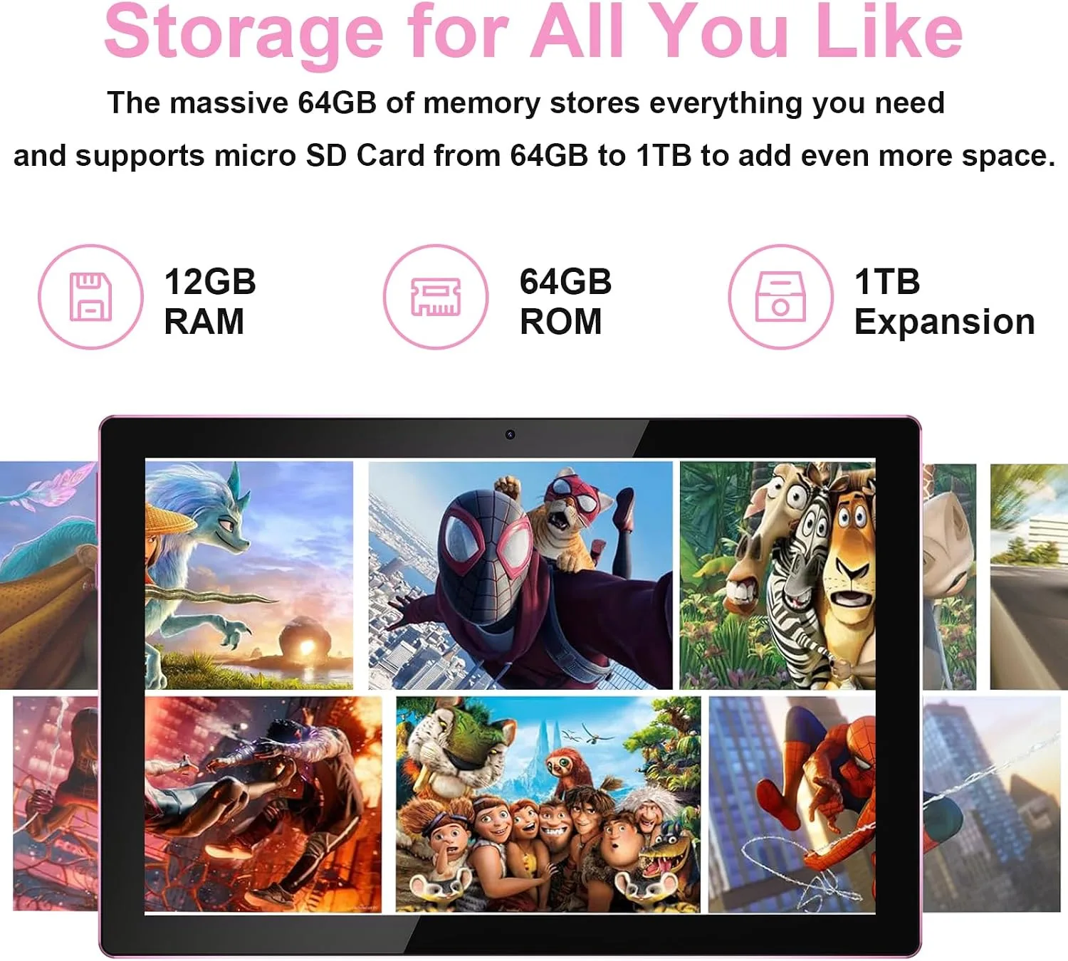 10 Inch Tablet Android Tablets 64GB 12GB RAM 10" Android Tablet Supports 1TB Expansion Dual Camera 6000mAh Long-lasting battery WiFi-6 Tableta 2 IN 1 Tablets with Bluetooth Mouse Case Stylus Keyboard