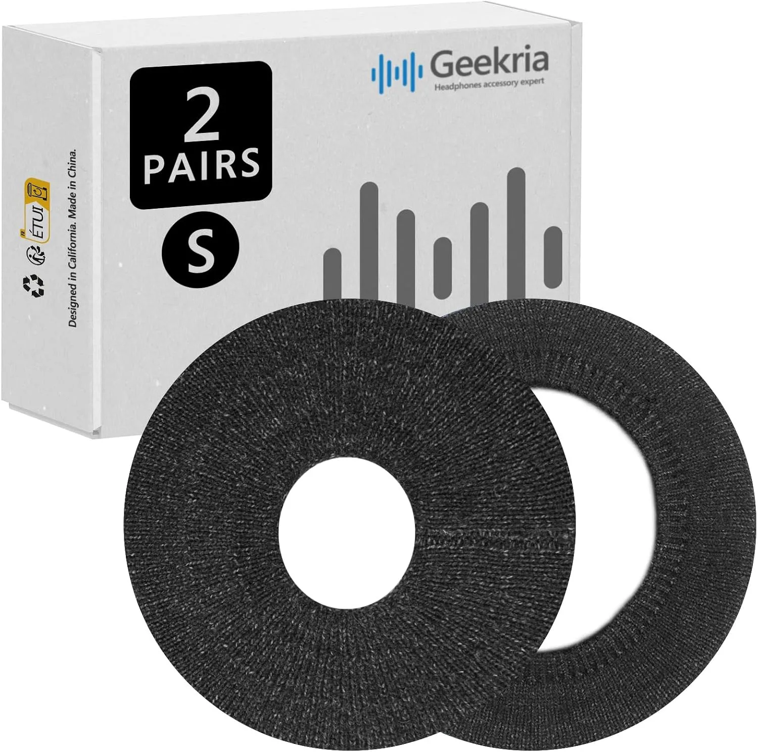 Geekria 2 Pairs Knitted Headphone Ear Covers - SGS Certified, Washable & Stretchable Earcup Protectors for On-Ear Headsets, Sweat Guards for Gym, Office & Work (S/Black Floral Gray)