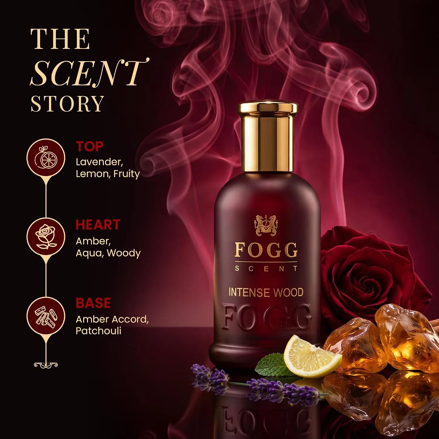 Fogg Intense Wood Eau De Parfum for Men, 100ml | Long Lasting Woody Perfume | Lavender, Lemon & Fruity Top Notes | Amber, Patchouli & Woody Fragrance