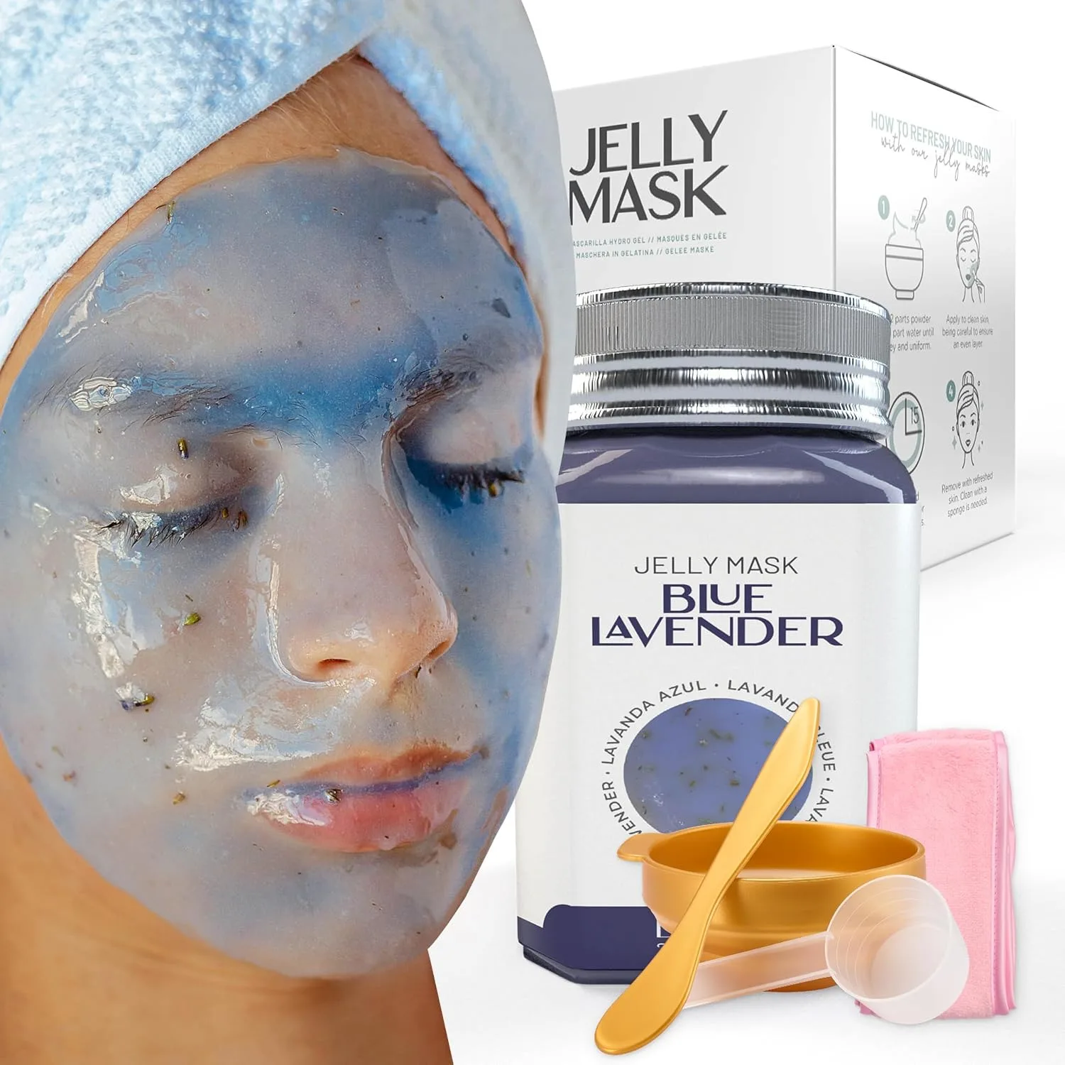 BRÜUN Jelly Mask Jar Blue Lavender Peel-Off Face Care Rubber Mask | 23 fl oz Skin Care Moisturizing Gel Mask Jar Spa Set