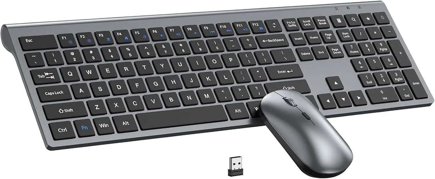 Wireless Keyboard and Mouse Combo, Ultra Slim Full Size Silent Keyboard